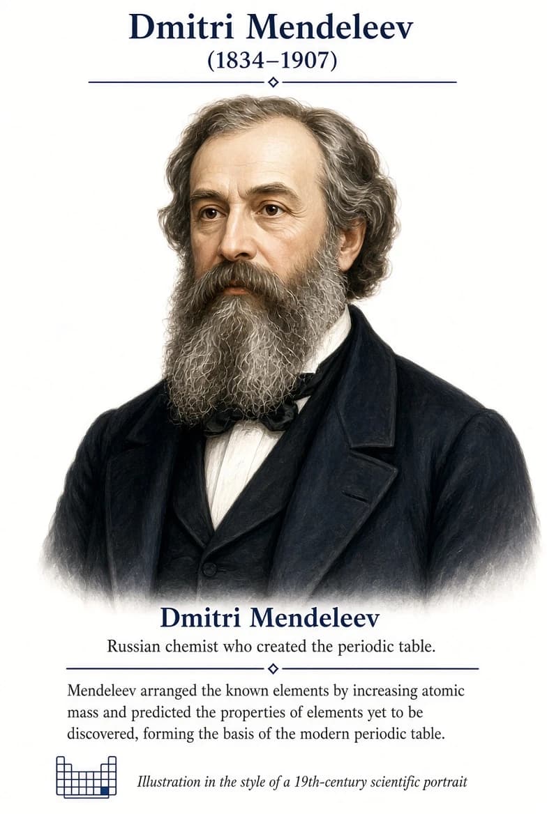 Dmitri Mendeleev, Russian scientist who created the first periodic table