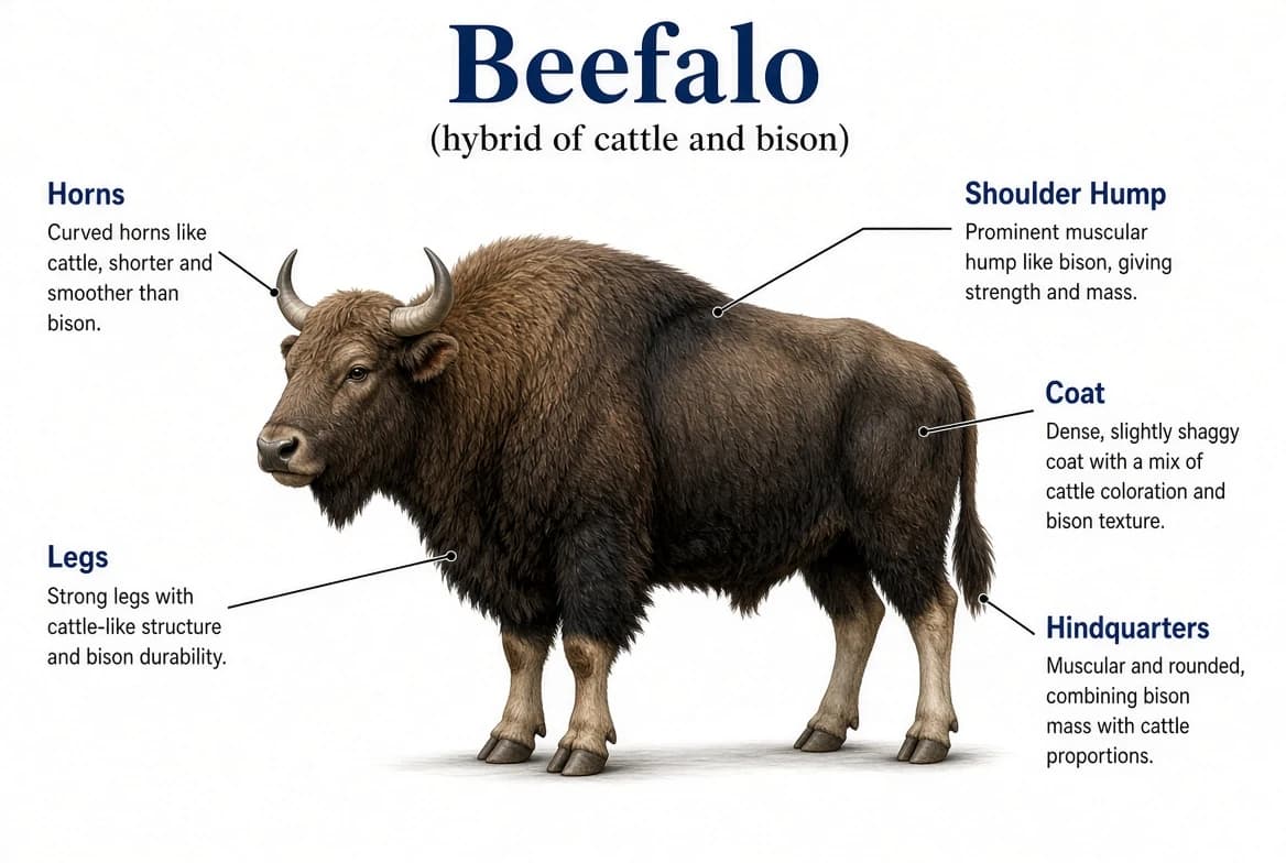 Beefalo, a hybrid of buffalo (American Bison) and domestic bull.